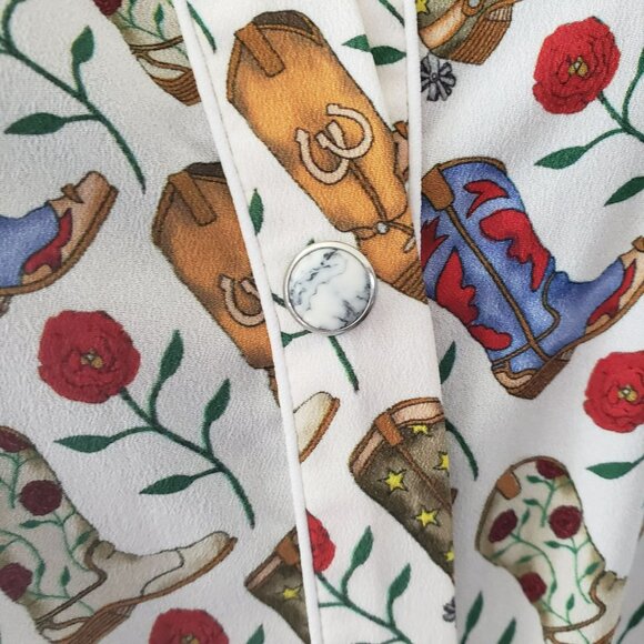 Sandro Cowboy Boot Print Belted Midi Shirt Dress Bootseen Western Cowgirl - Picture 5 of 16